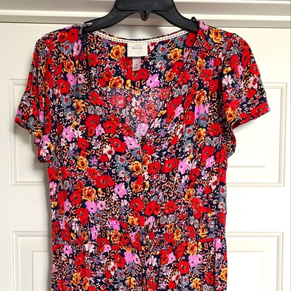 Floral short-sleeved midi dress